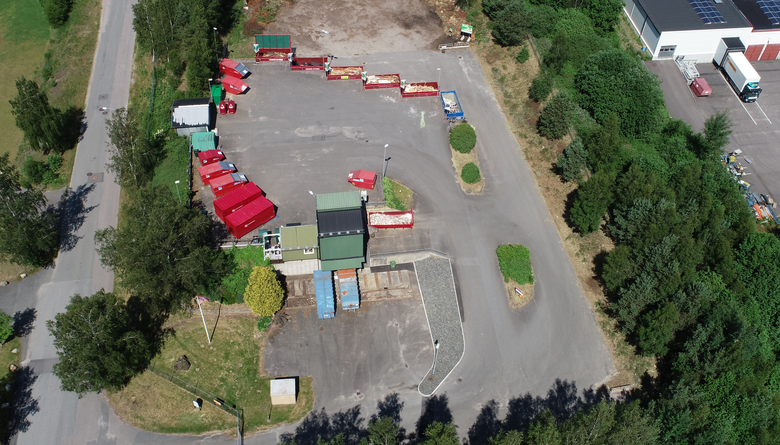 Flygfoto över återvinningscentralen i Bjärnum